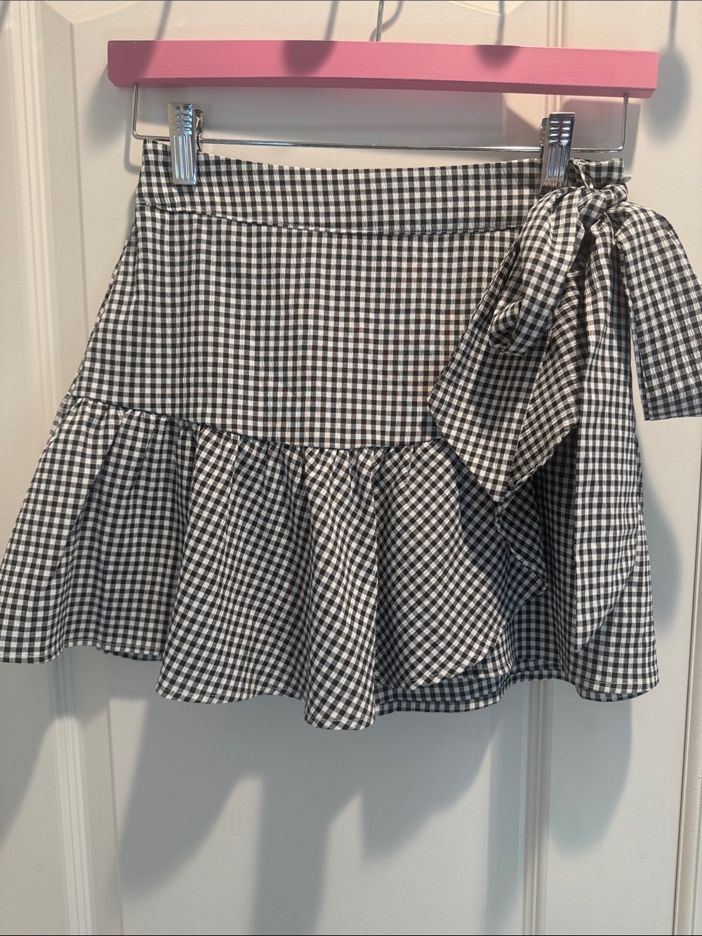 Blue Rain Black & White Gingham Tie-Waist Skater Skirt
